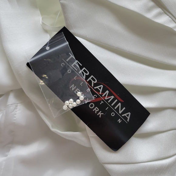 TERRAMINA Size 12 Sleeveless Ivory Ruched Sheath Dress with Rhinestones NWT - Picture 8 of 9